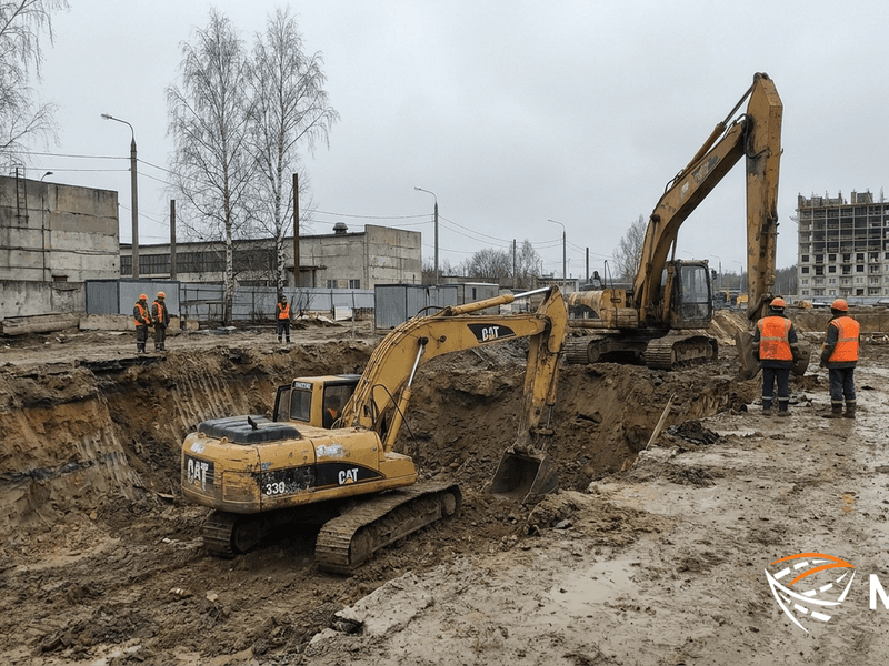 Разработка котлована экскаваторами CAT 330