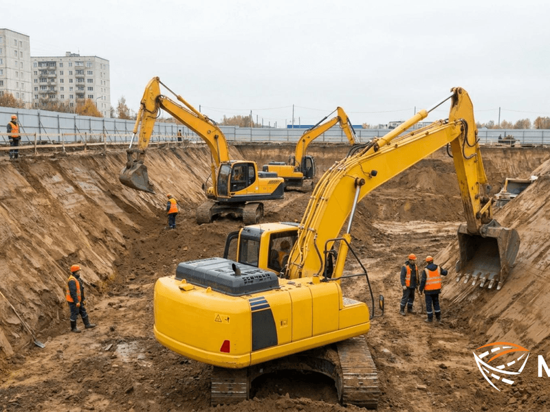 Аренда экскаватора в Москве: как формируются откосы котлована и почему это важно